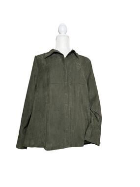 baby & me olive green snap button shirt Blouse Textured Long Sleeve tunic sz M